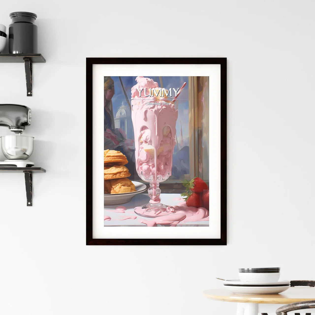 A Poster of strawberry milkshake - A Pink Ic Framed Print