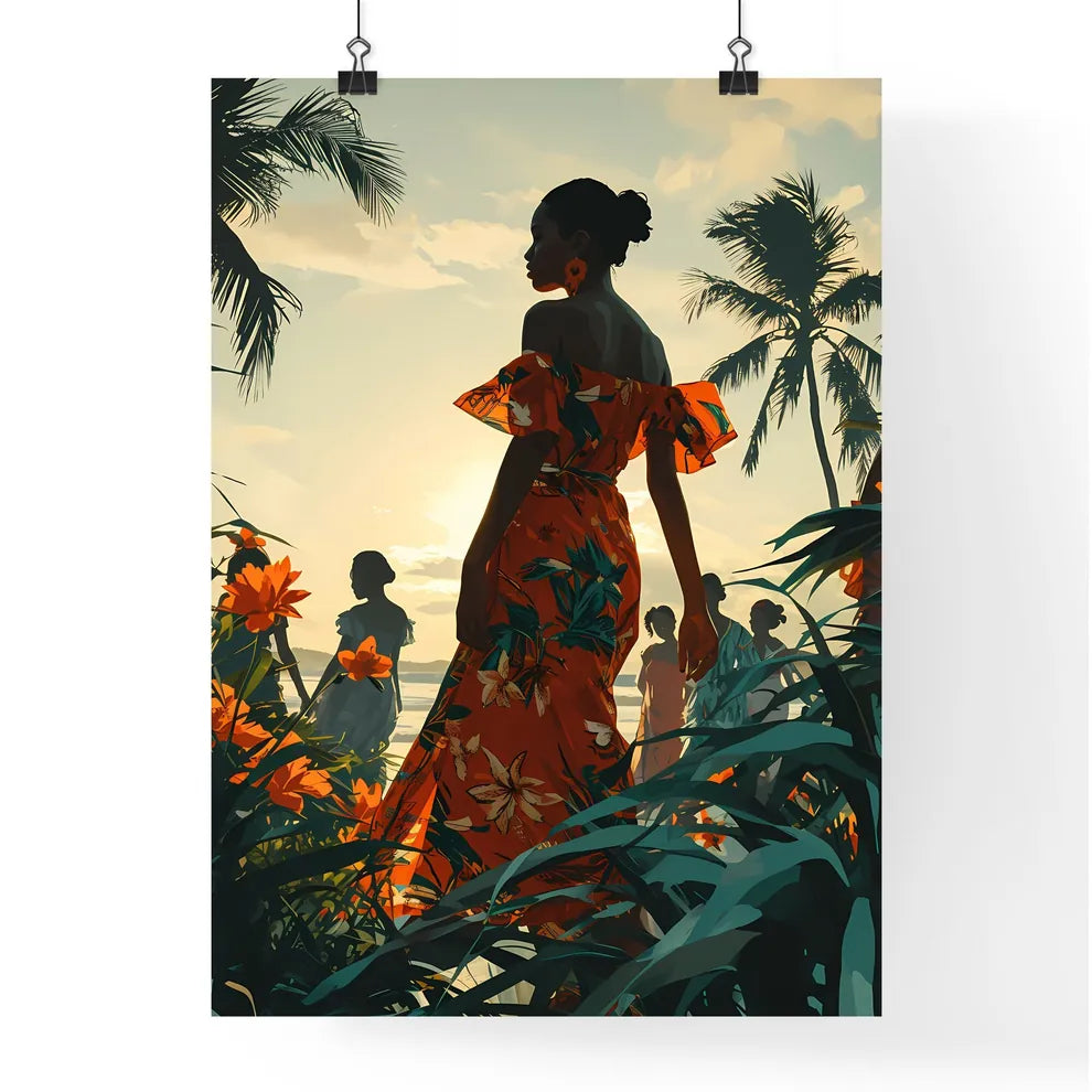 A Poster of a green sunny landscape with man Poster