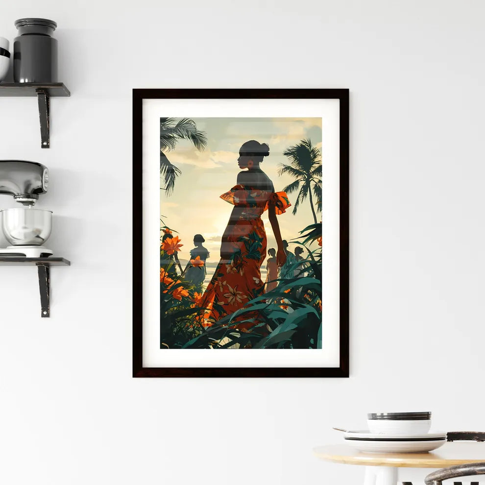 A Poster of a green sunny landscape with man Framed Print