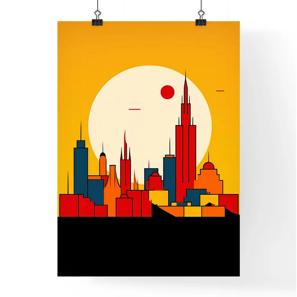 A Poster of minimalist Mexico City skyline - A City Skyline With A Sun Behind It Poster