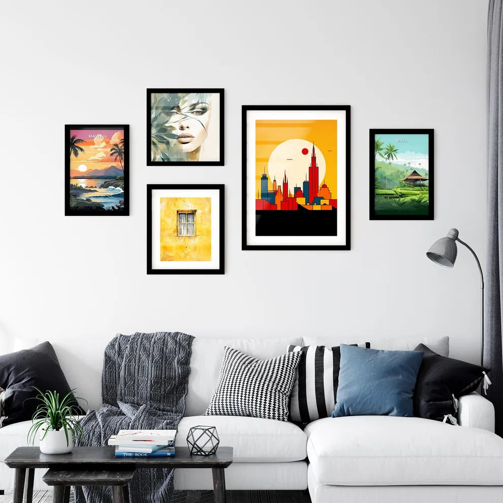 A Poster of minimalist Mexico City skyline - A City Skyline With A Sun Behind It Interior Design