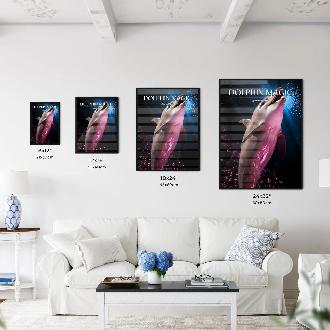 A Poster of A singing dolphin  Size Chart
