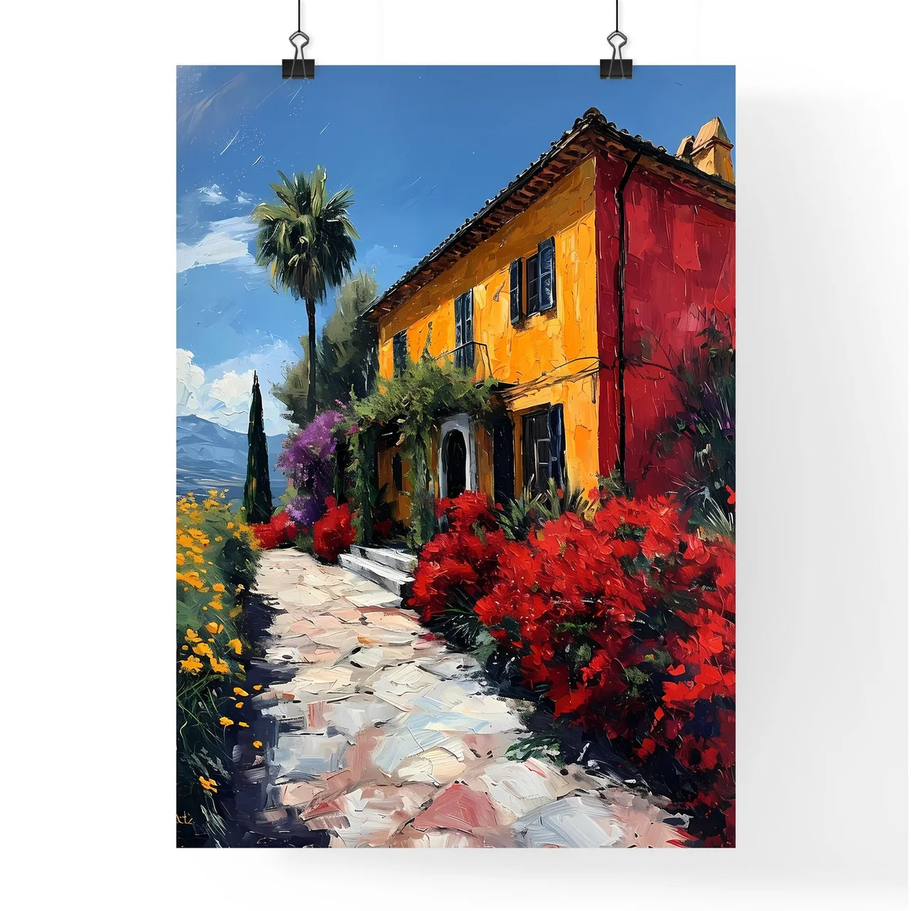 A Poster of Languedoc France - A Painting Of A House With Flowers And Trees Poster