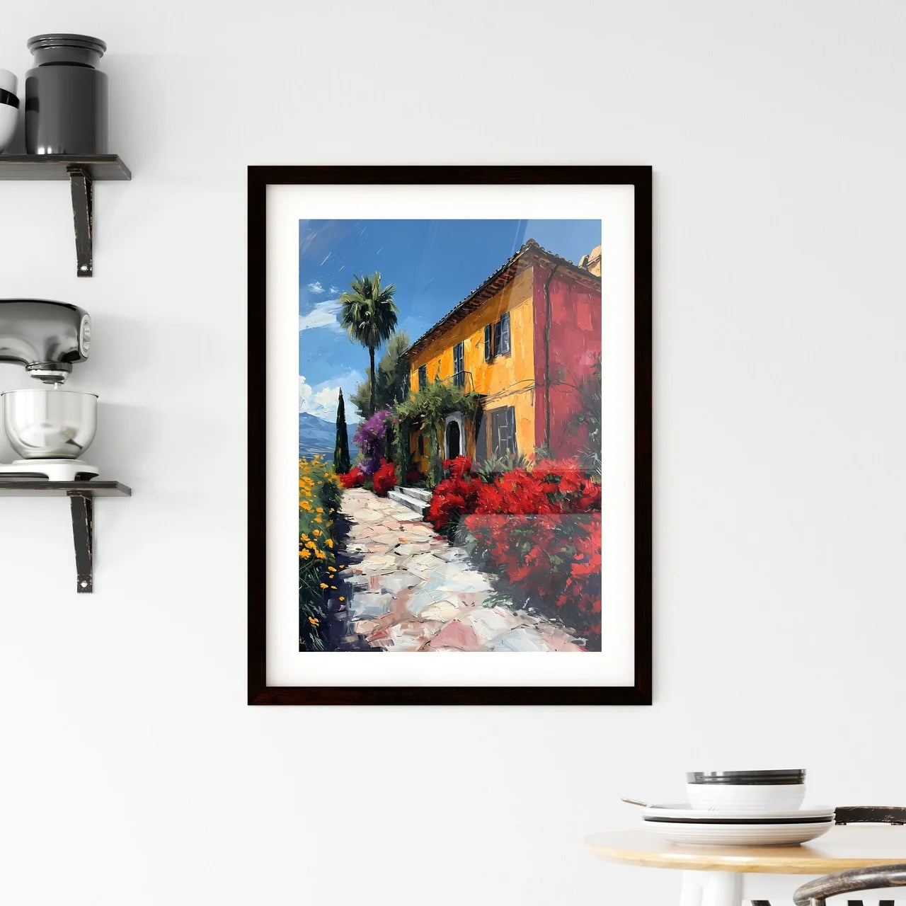 A Poster of Languedoc France - A Painting Of A House With Flowers And Trees Custom Print