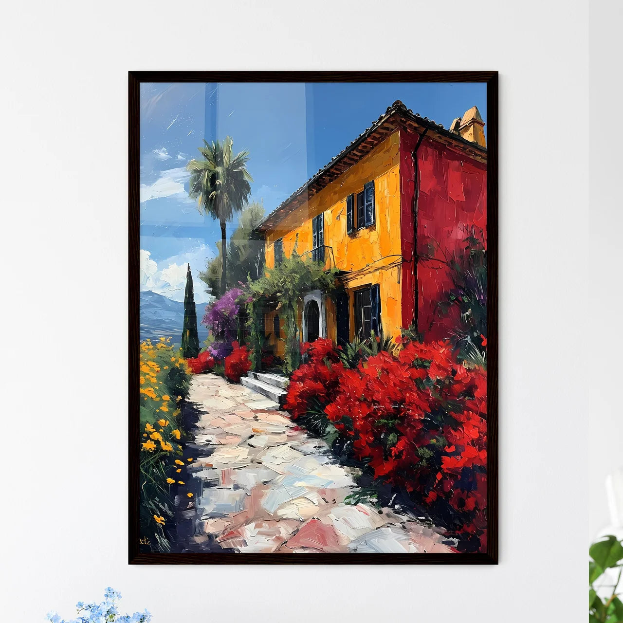 A Poster of Languedoc France - A Painting Of A House With Flowers And Trees Framed Art