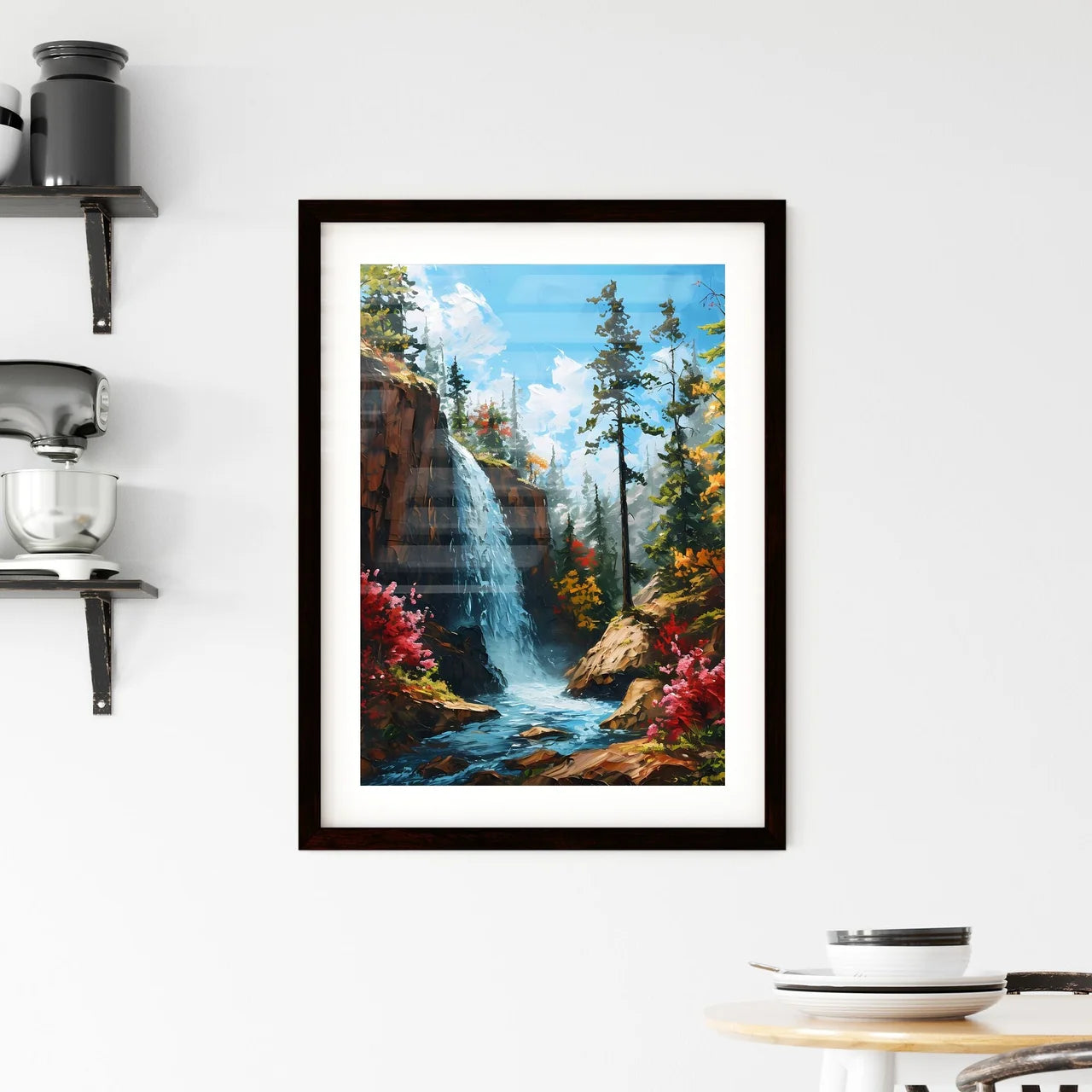 A Poster of Waterfalls landscape - A Waterfa Framed Print