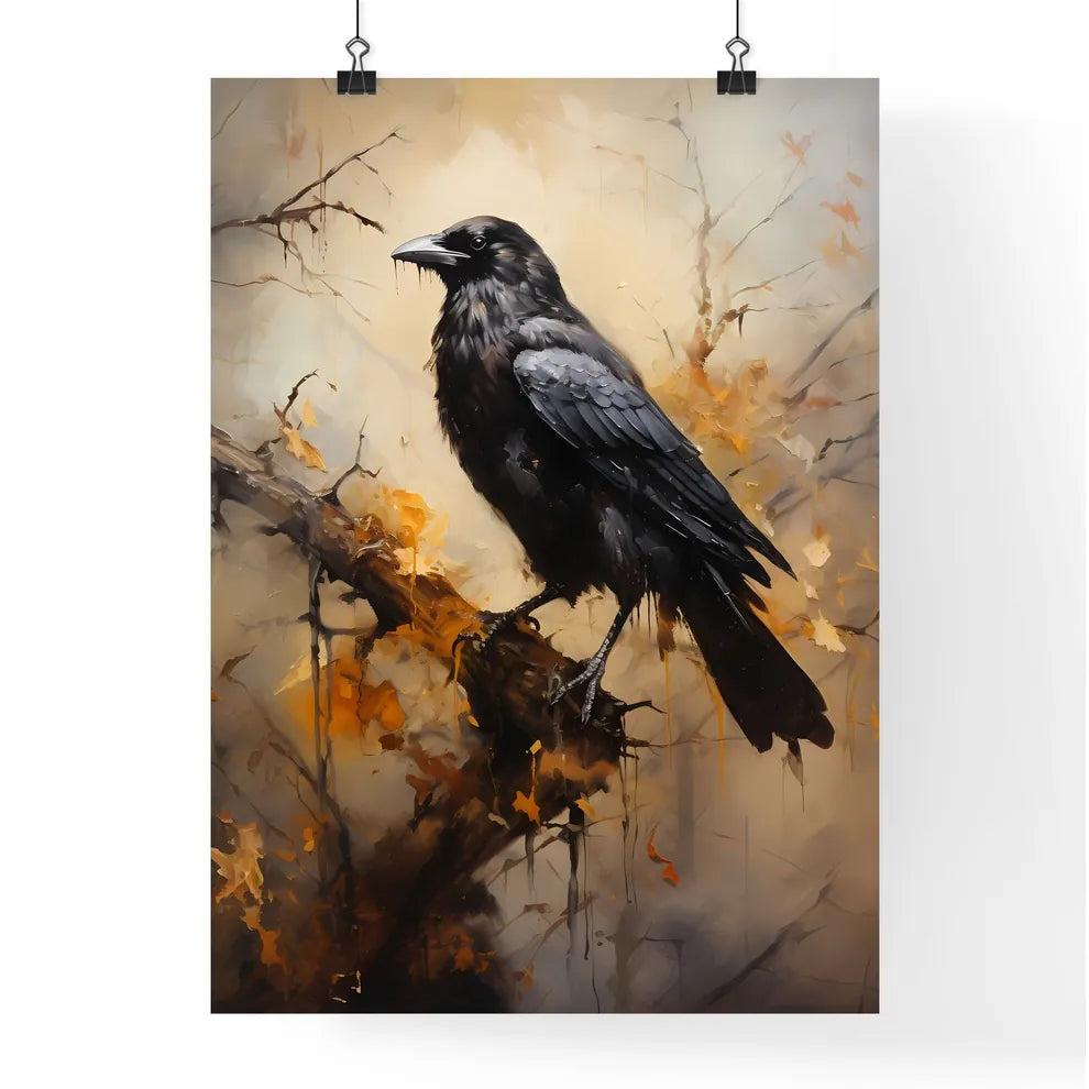 A Poster of A mysterious oil painting with a black crow  Poster