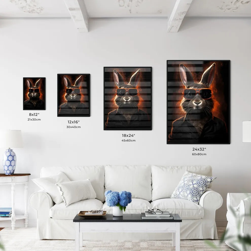 A Poster of A rabbit wearing dark glasses  Size Chart