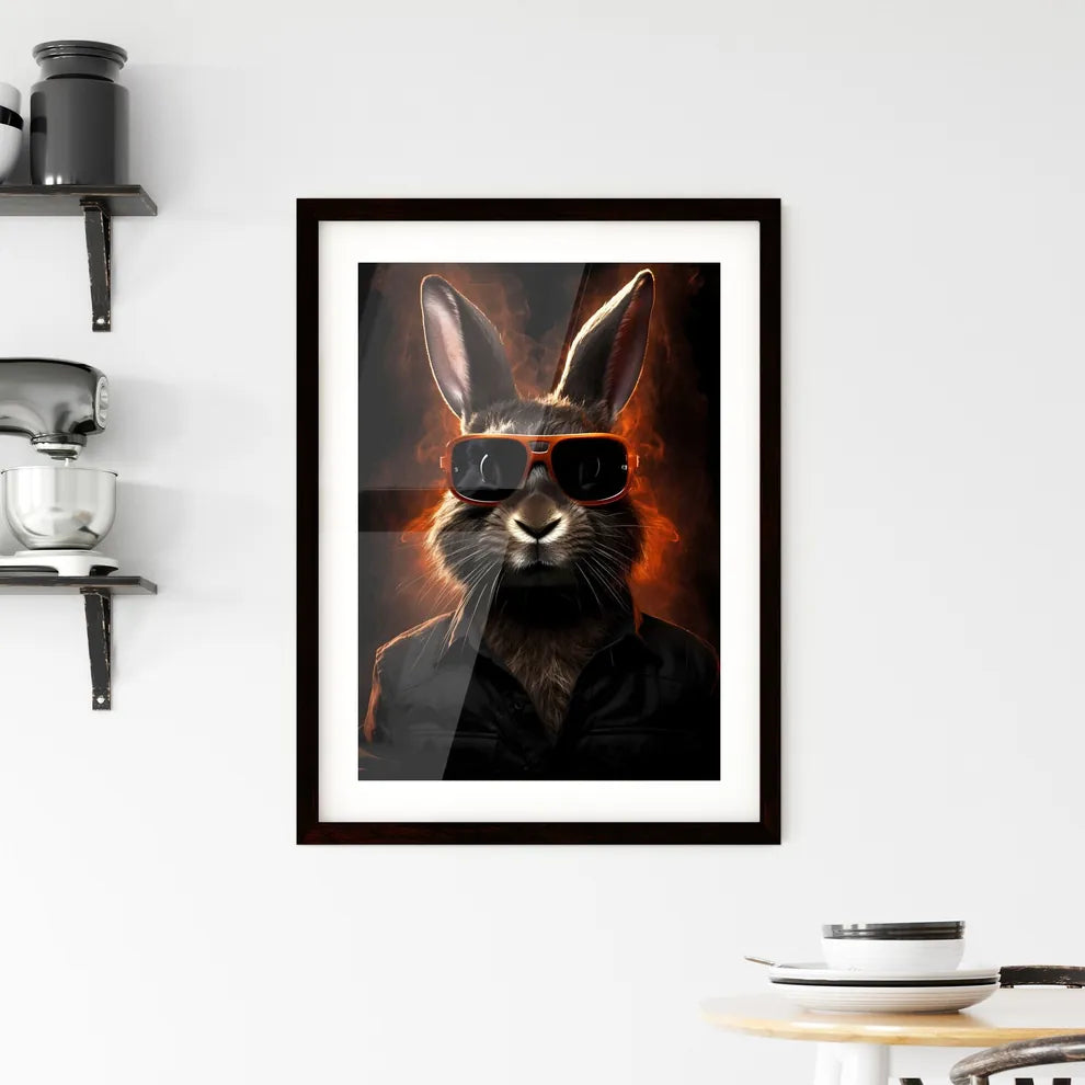 A Poster of A rabbit wearing dark glasses  Framed Print