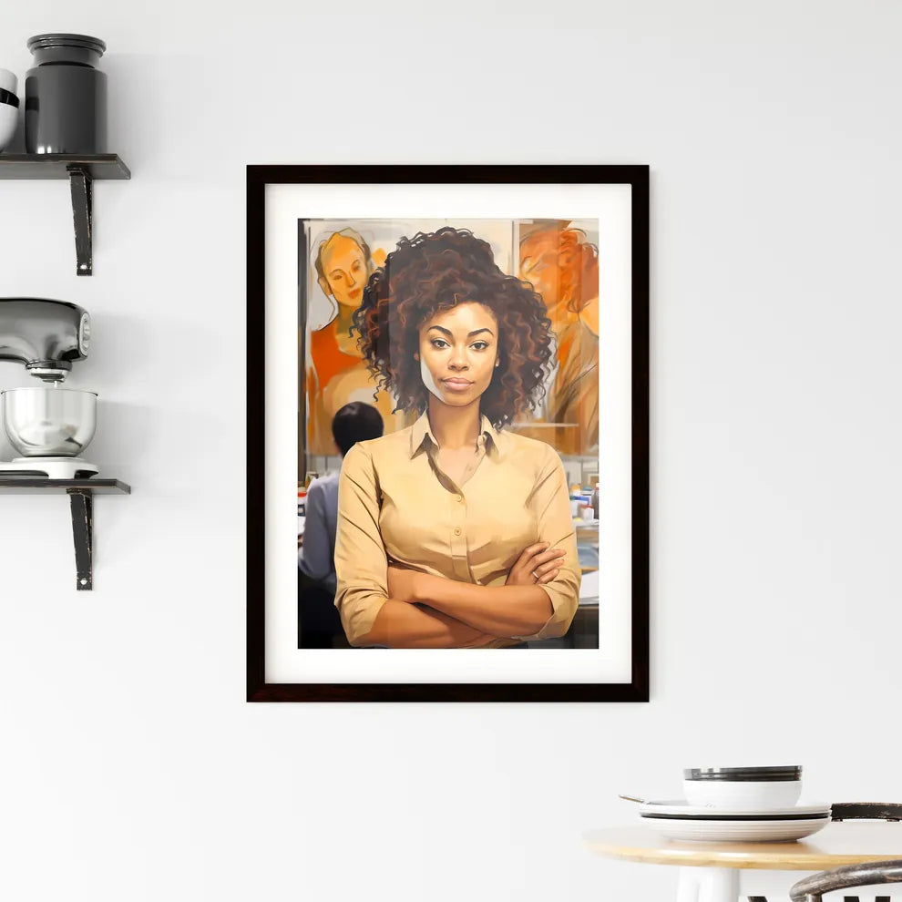 A Poster of Portrait of smiling young african american woman - A Woman With Curly Hair And Arms Crossed Default Title