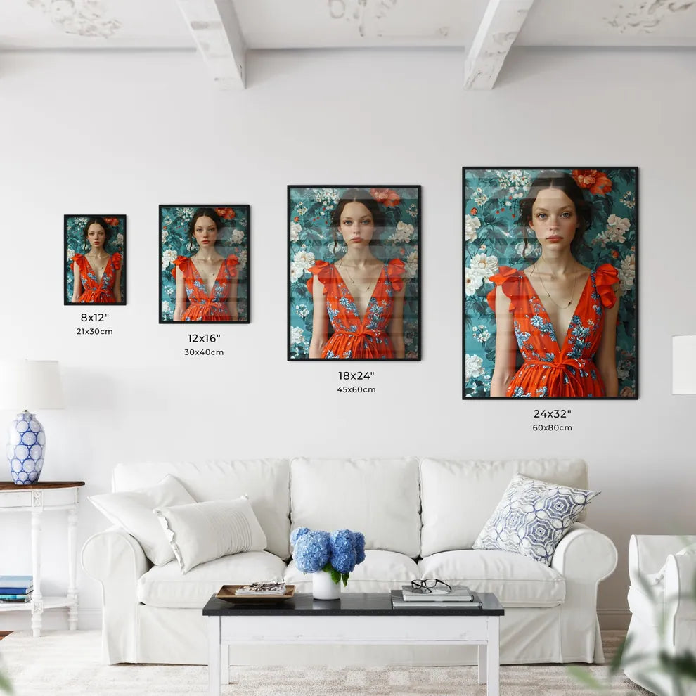 A Poster of an orange dress with blue eyes f - Kitchen Hangings