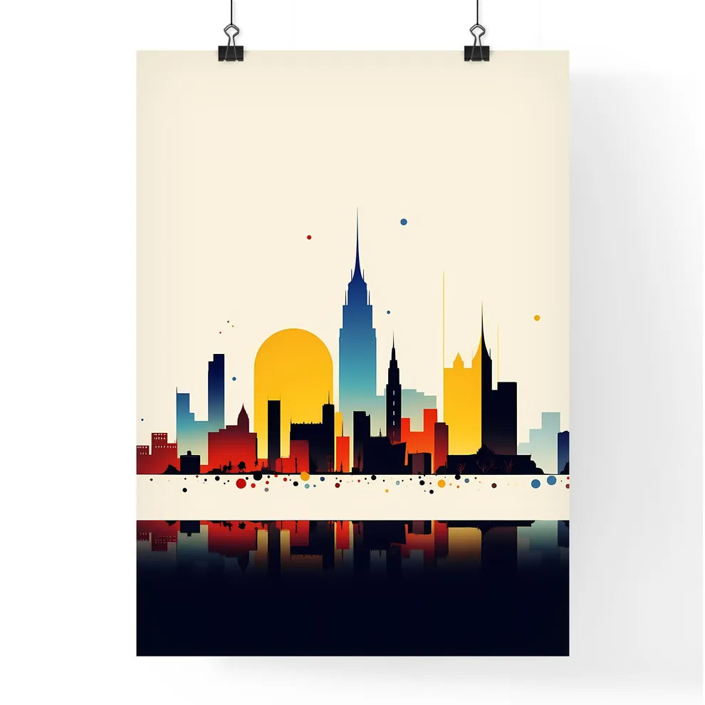 A Poster of minimalist Barcelona skyline - A Colorful City Skyline With A Reflection Poster