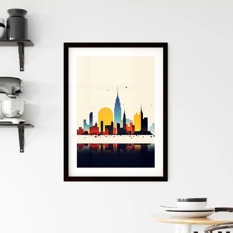 A Poster of minimalist Barcelona skyline - A Colorful City Skyline With A Reflection Custom Print