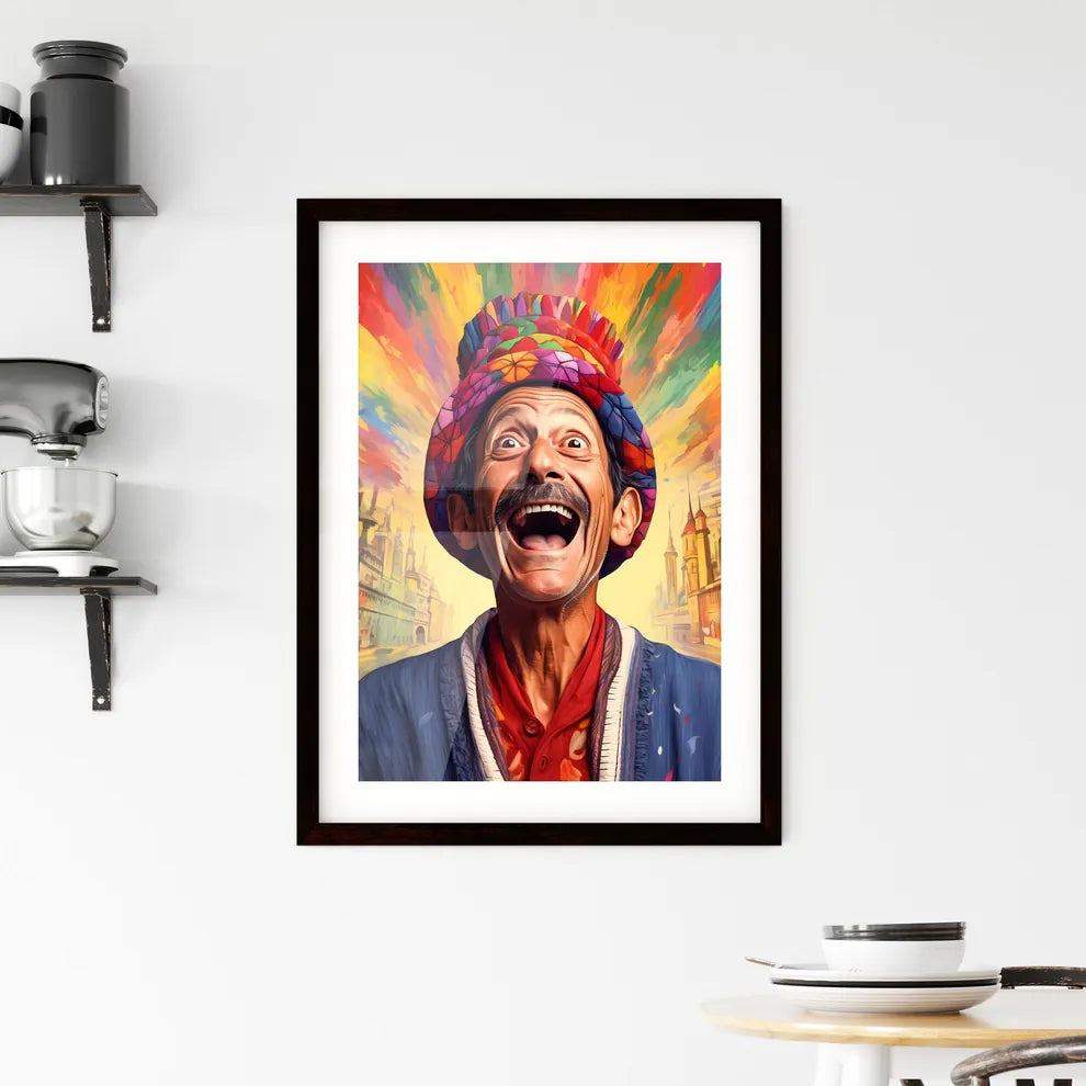 A Poster of happy suprised man wearing santa hat  Hangings