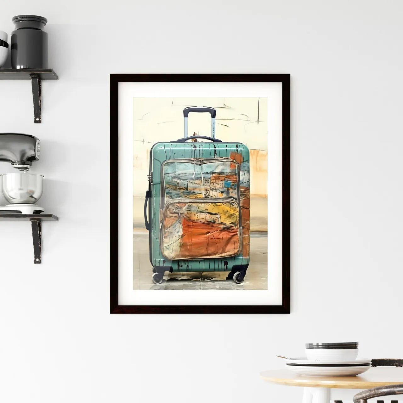 A Poster of travel suitcase at the airport - Framed Print