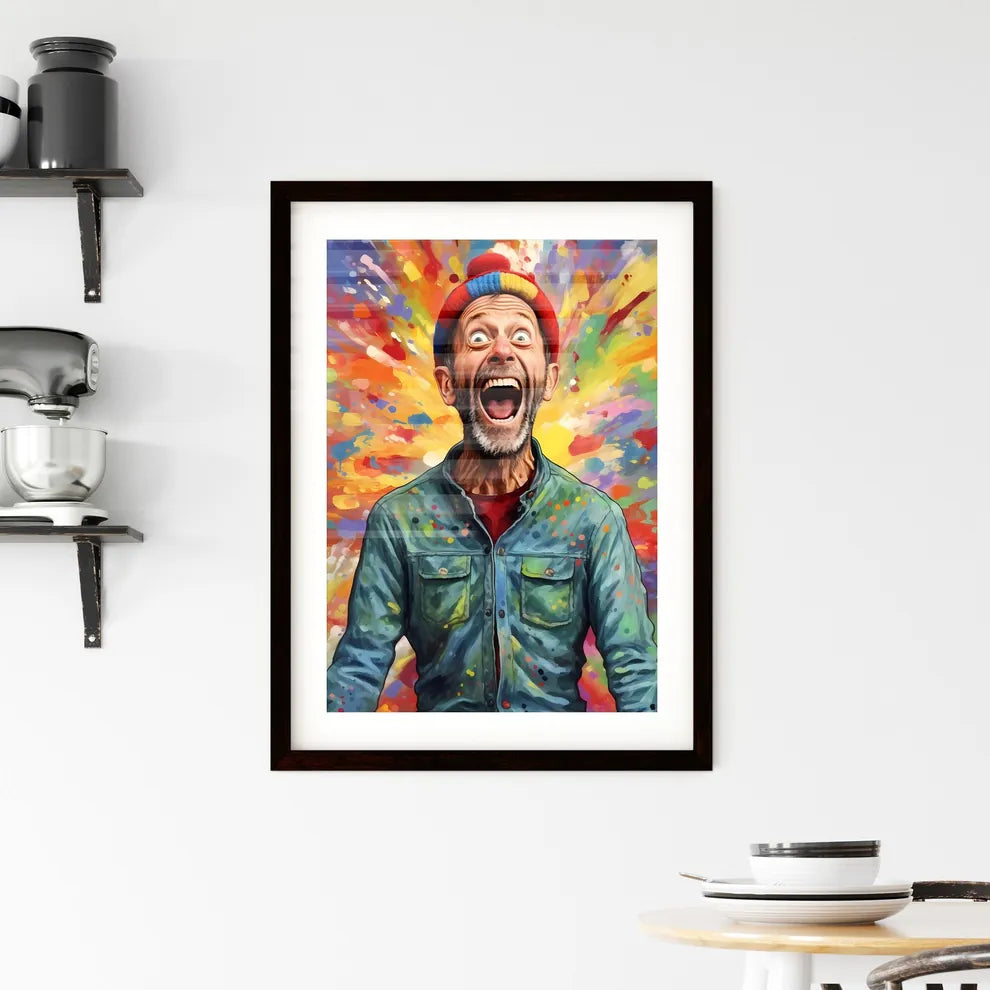 A Poster of happy suprised man wearing santa hat  Hangings