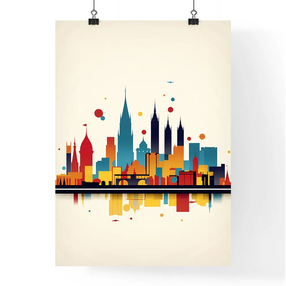 A Poster of minimalist Barcelona skyline - A Colorful City Skyline With Many Buildings Poster