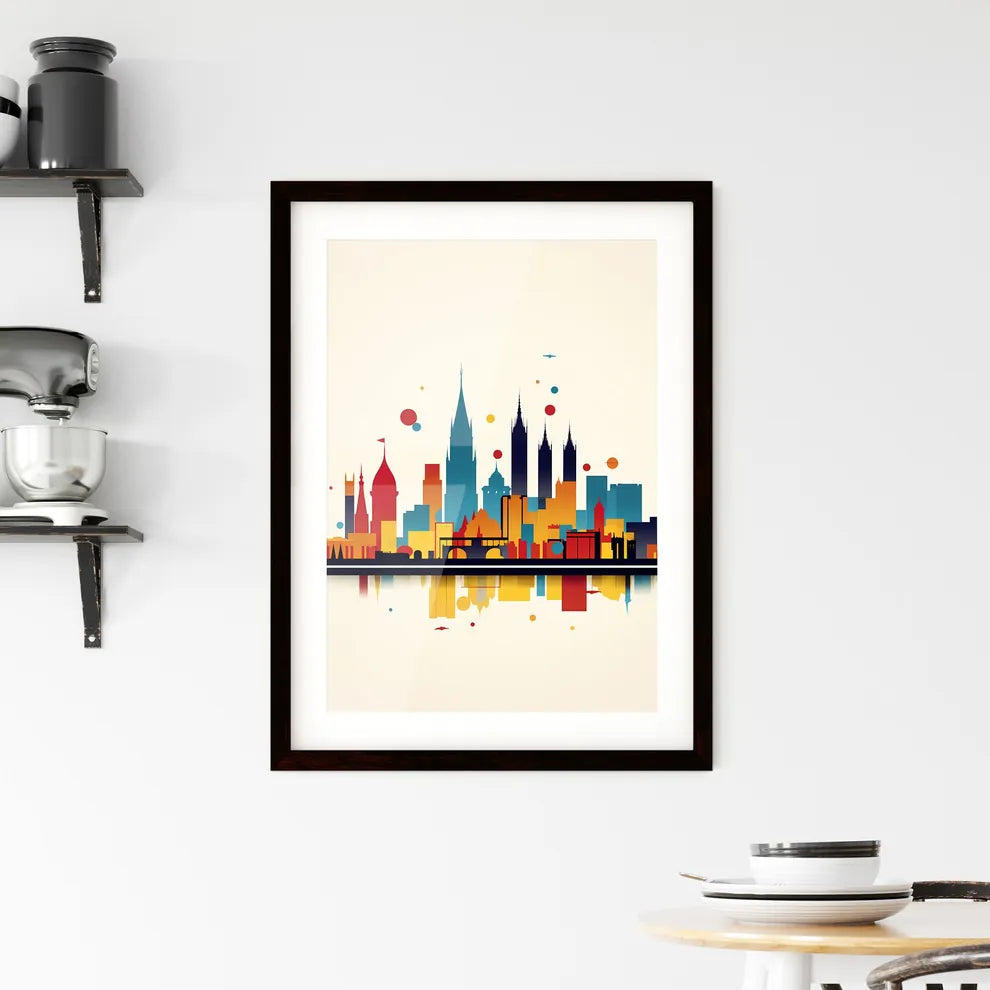 A Poster of minimalist Barcelona skyline - A Colorful City Skyline With Many Buildings Custom Print