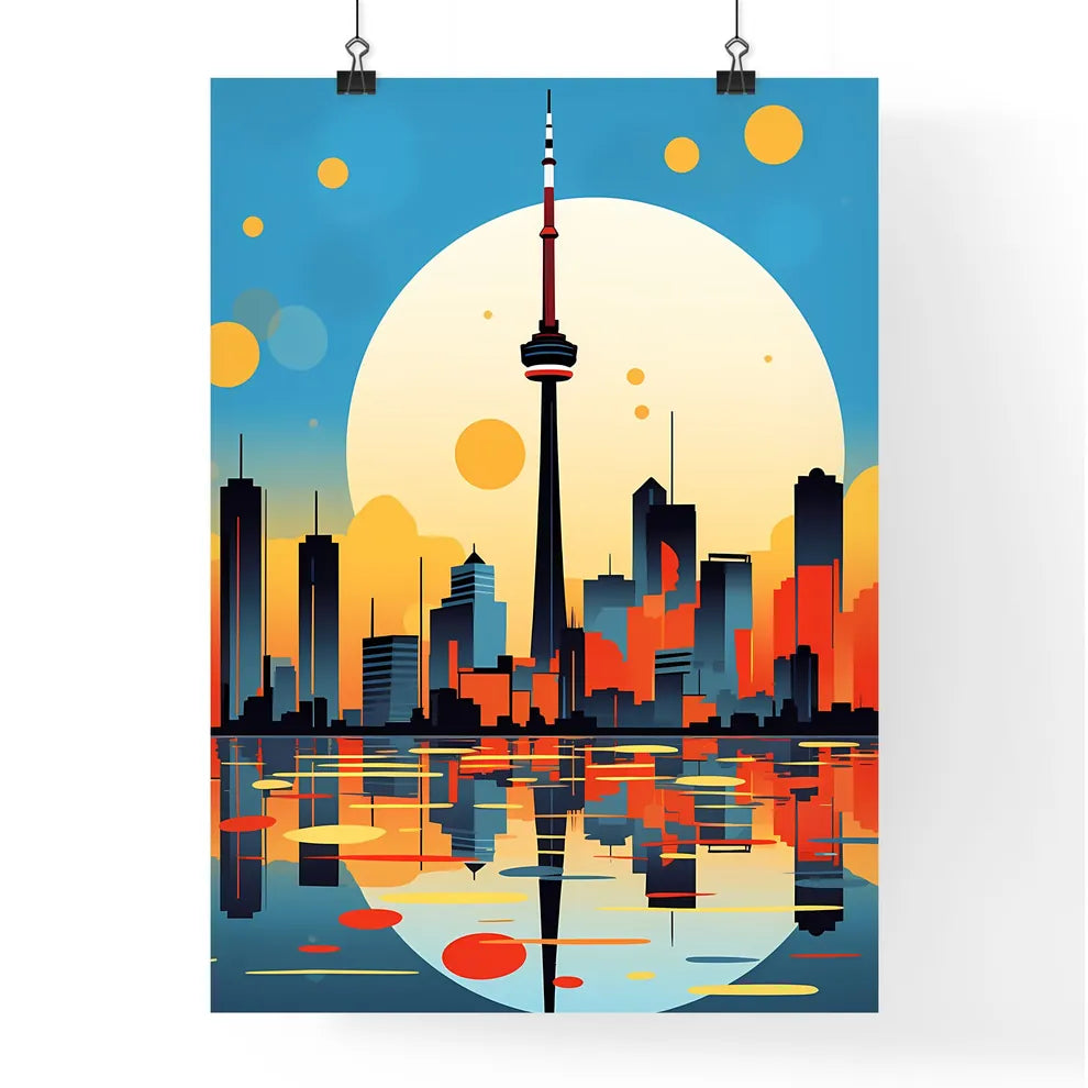 A Poster of minimalist Toronto skyline - A City Skyline With A Large Moon Poster