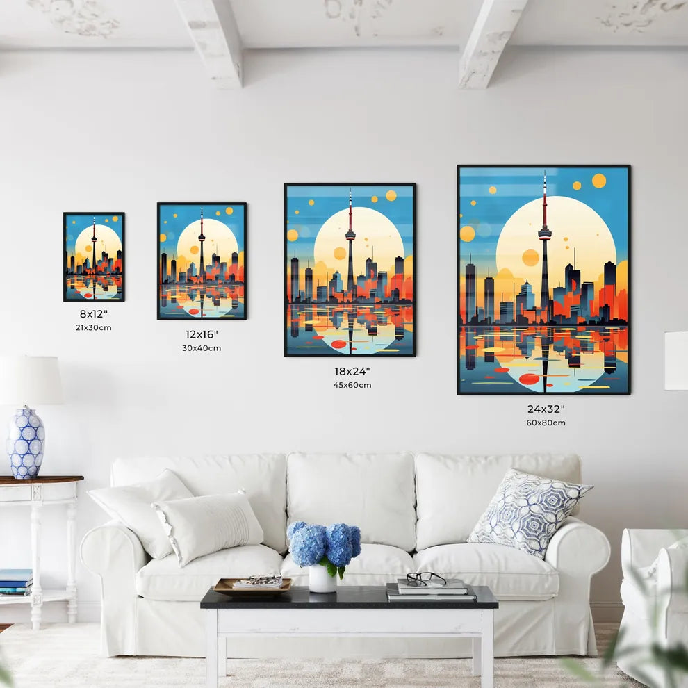 A Poster of minimalist Toronto skyline - A City Skyline With A Large Moon Size Chart