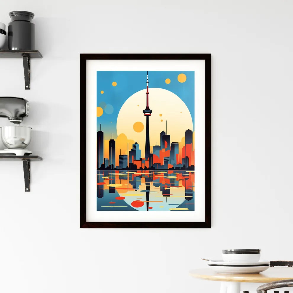 A Poster of minimalist Toronto skyline - A City Skyline With A Large Moon Custom Print