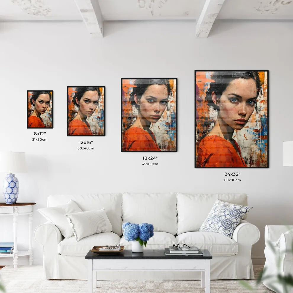 A Poster of an orange dress with blue eyes f - Kitchen Hangings