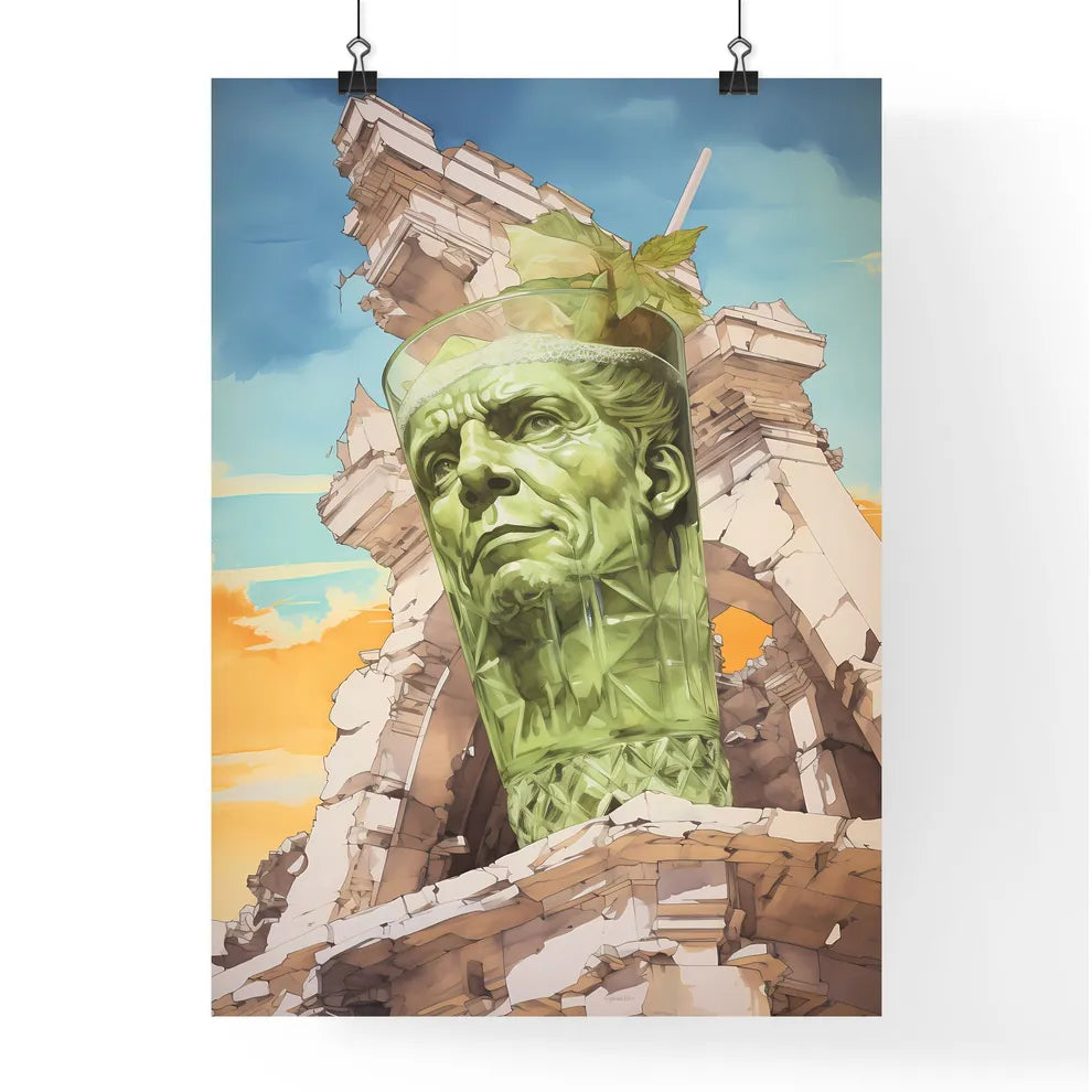 A Poster of mojito drink - A Glass With A Face On It Poster