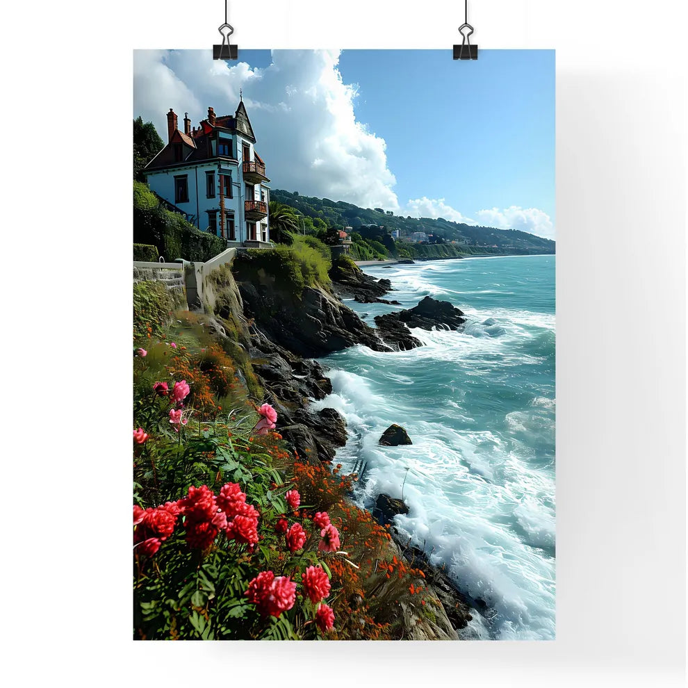 A Poster of wind - A House On A Cliff By The Ocean Poster