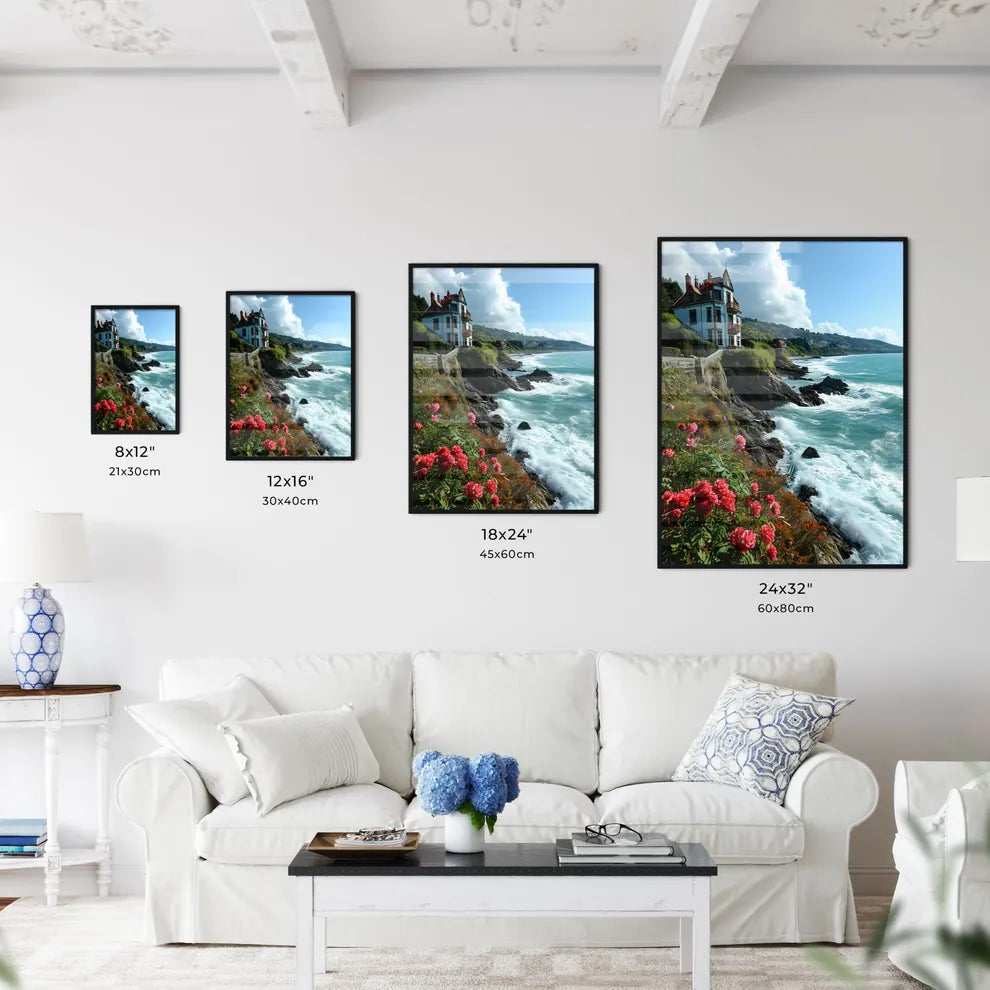 A Poster of wind - A House On A Cliff By The Ocean Size Chart