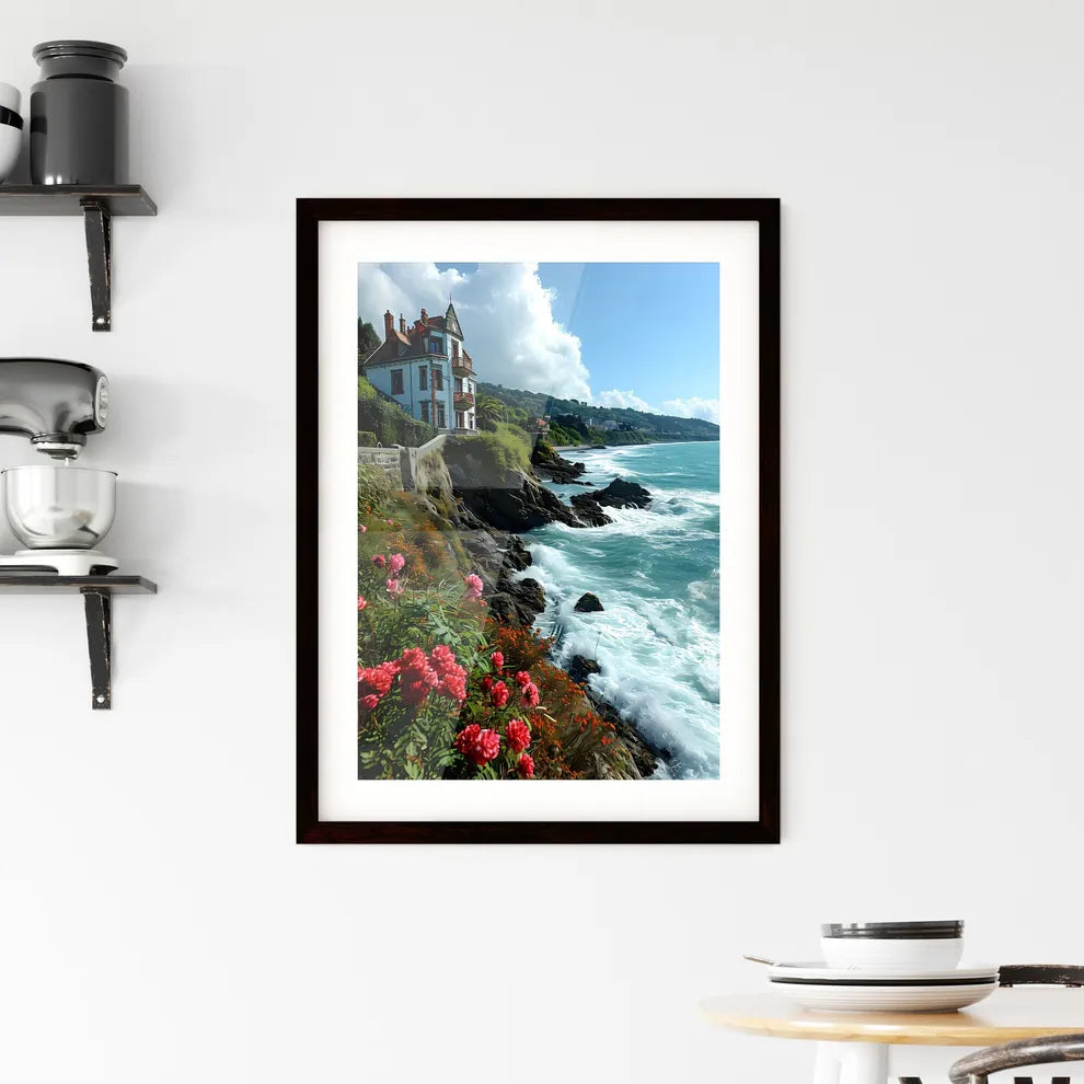 A Poster of wind - A House On A Cliff By The Ocean Custom Print