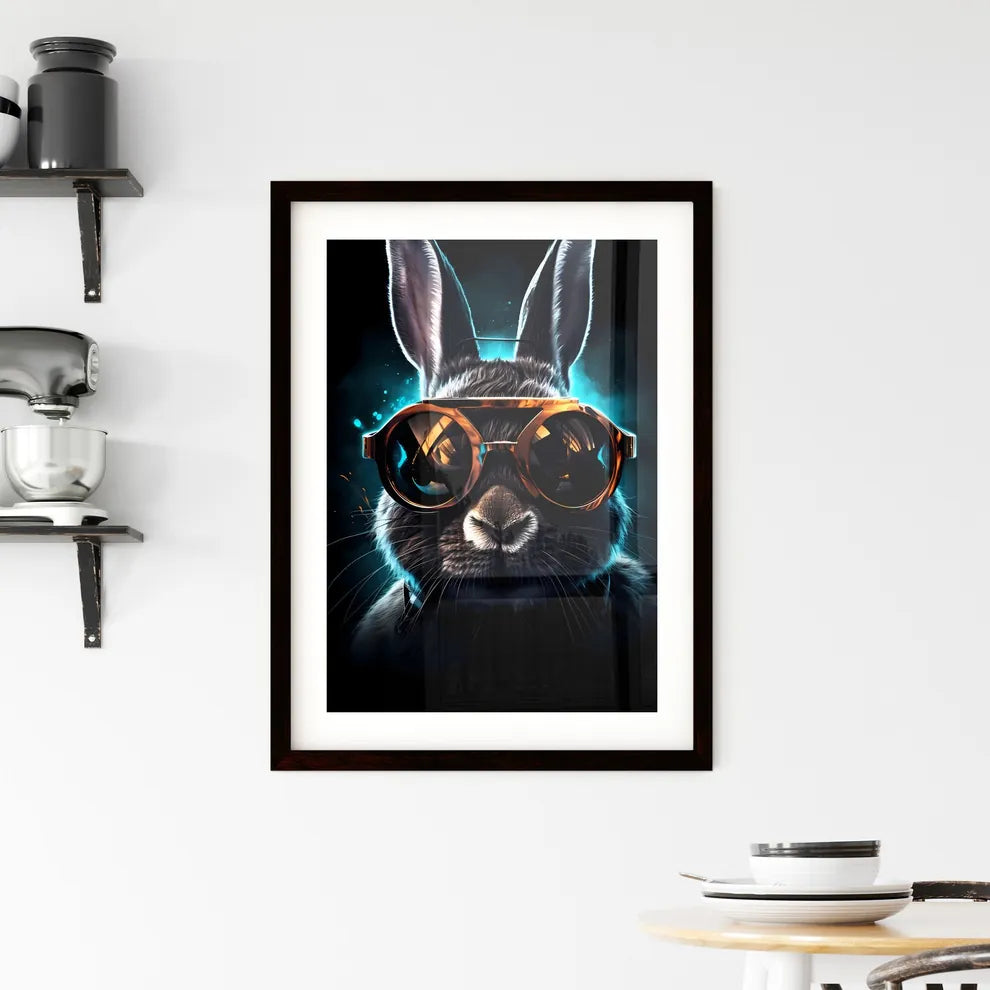 A Poster of A rabbit wearing dark glasses  Framed Print