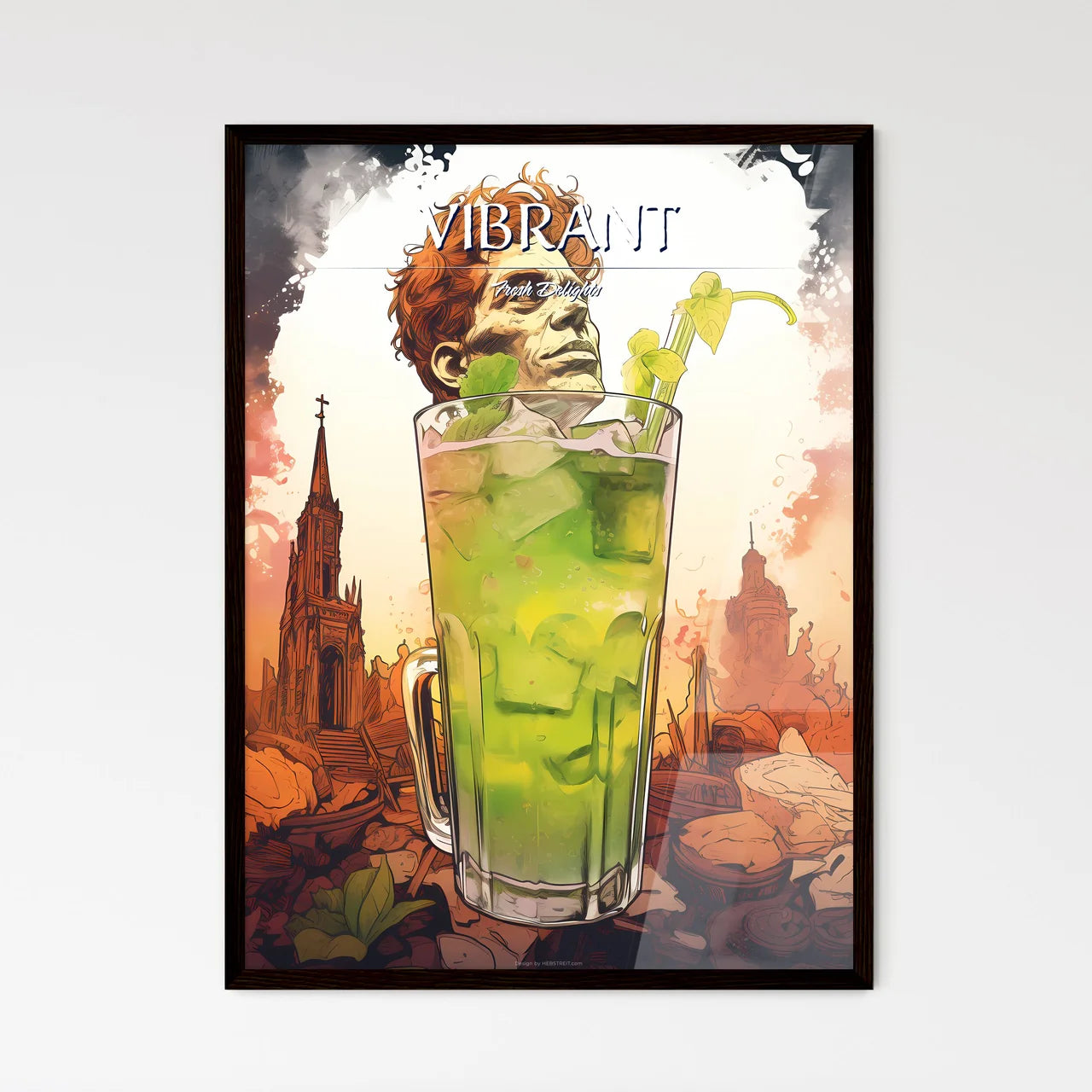 A Poster of mojito drink - A Man's Head In A - Framed Art Print
