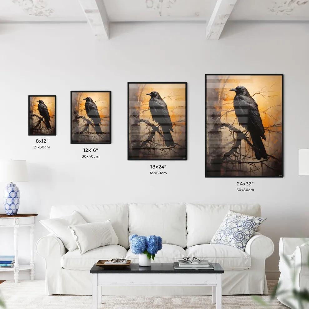A Poster of A mysterious oil painting with a black crow  Size Chart