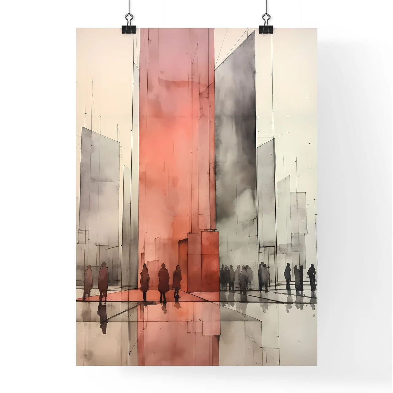 A Poster of minimalism architecture - A Group Of People Standing In A City Poster