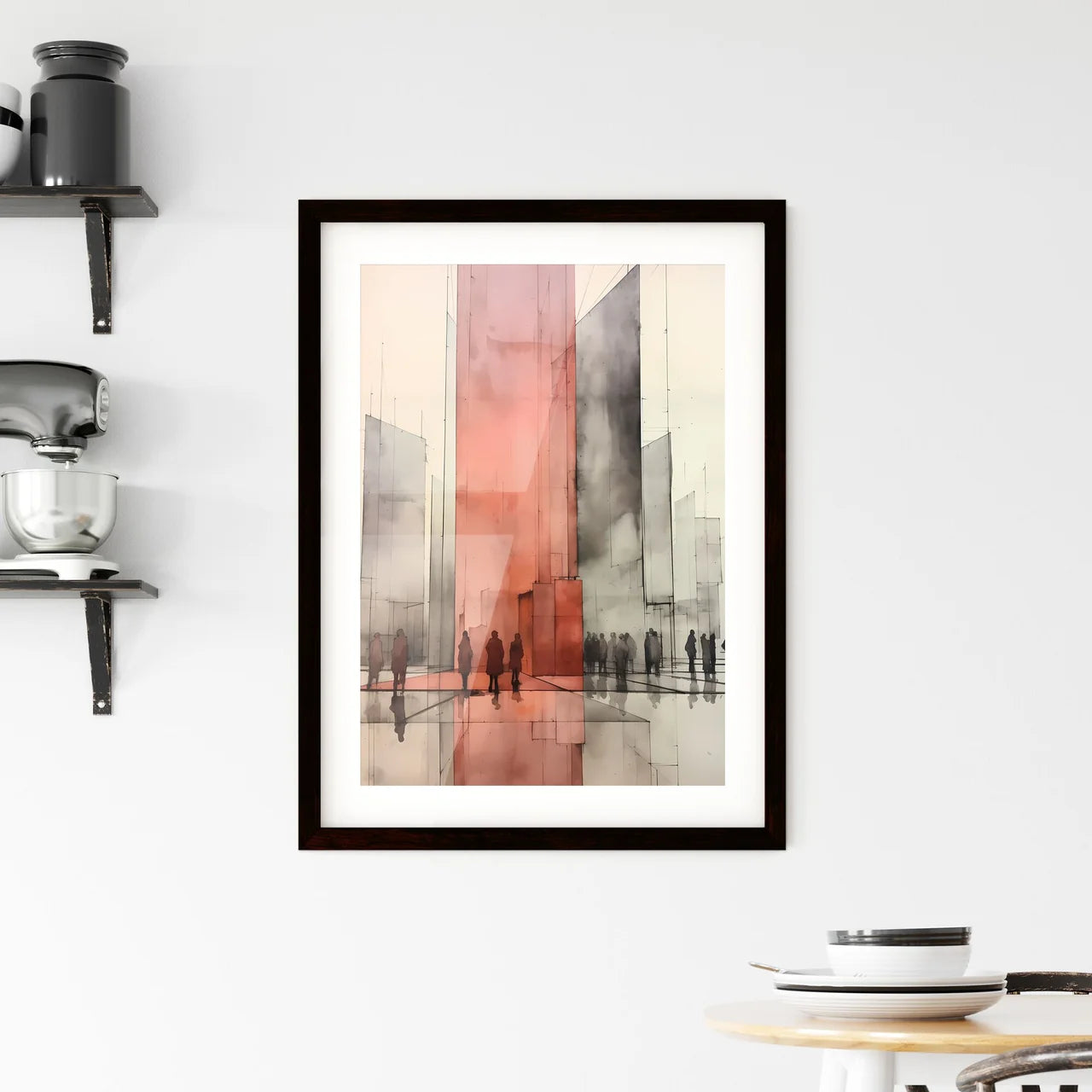 A Poster of minimalism architecture - A Group Of People Standing In A City Custom Print