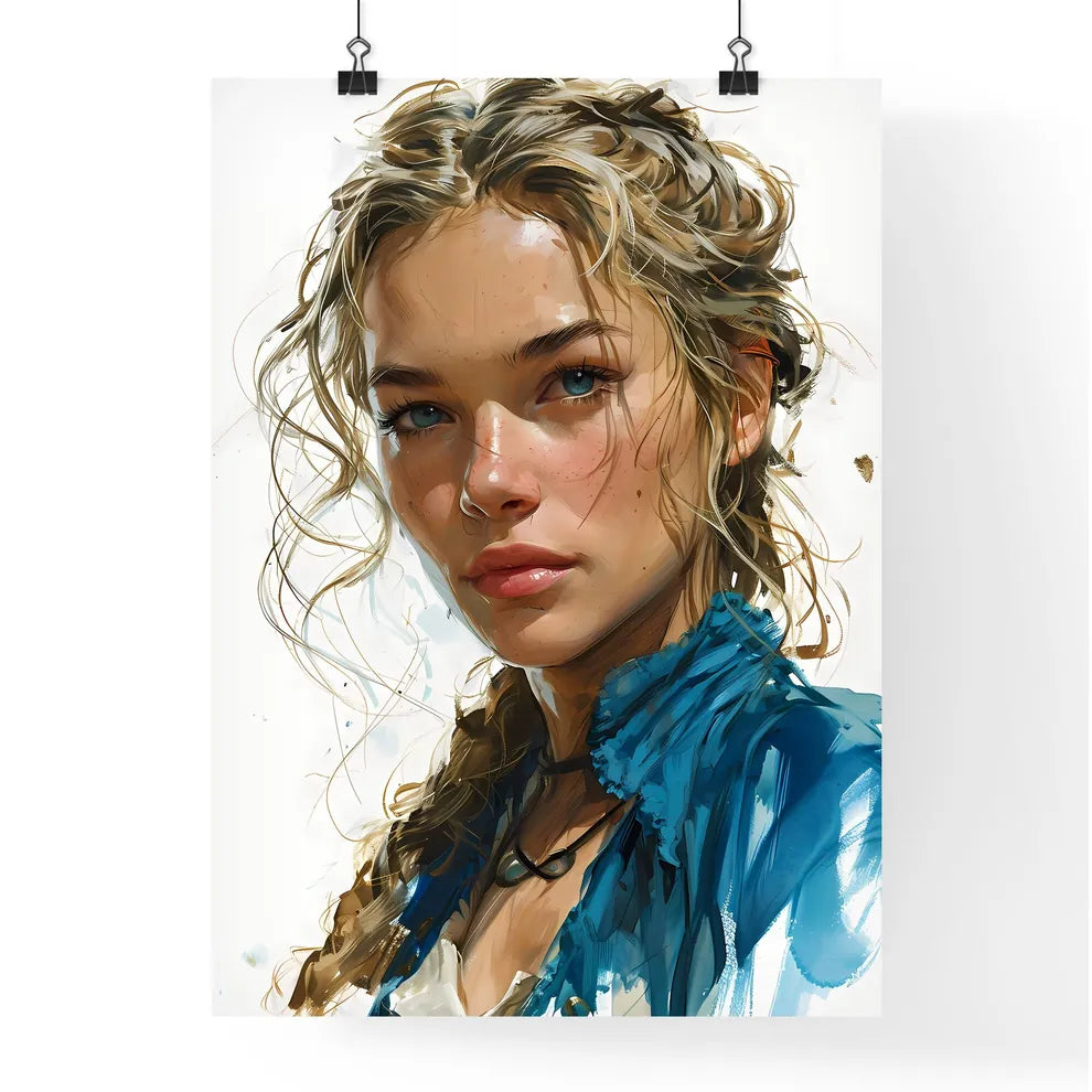 A Poster of gouache painting of a blonde - A Poster