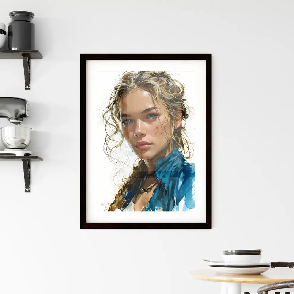 A Poster of gouache painting of a blonde - A Framed Print