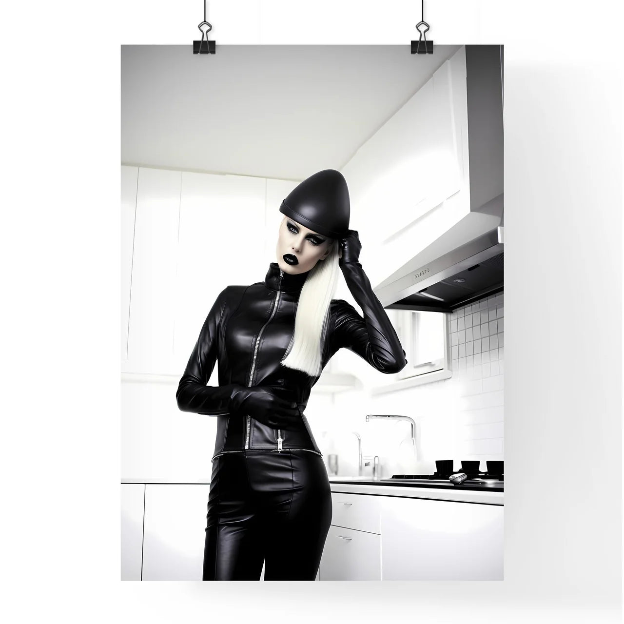 A Poster of woman wearing skintight black le Poster