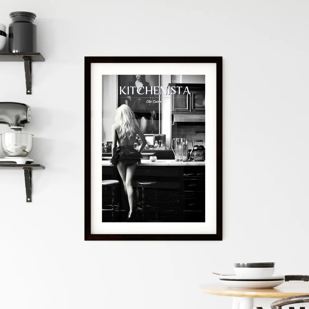 A Poster of leather goddess in a tres chic k Framed Print