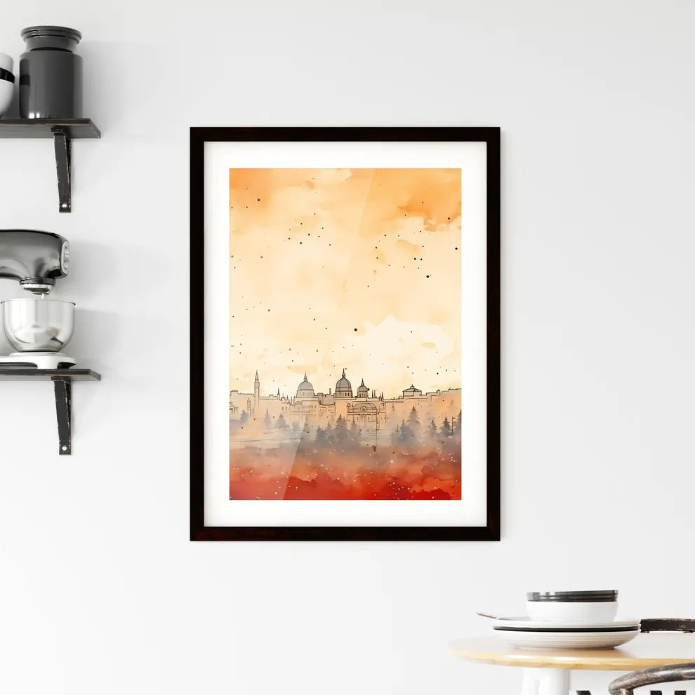 A Poster of minimal christmas background - A Watercolor Of A City Custom Print