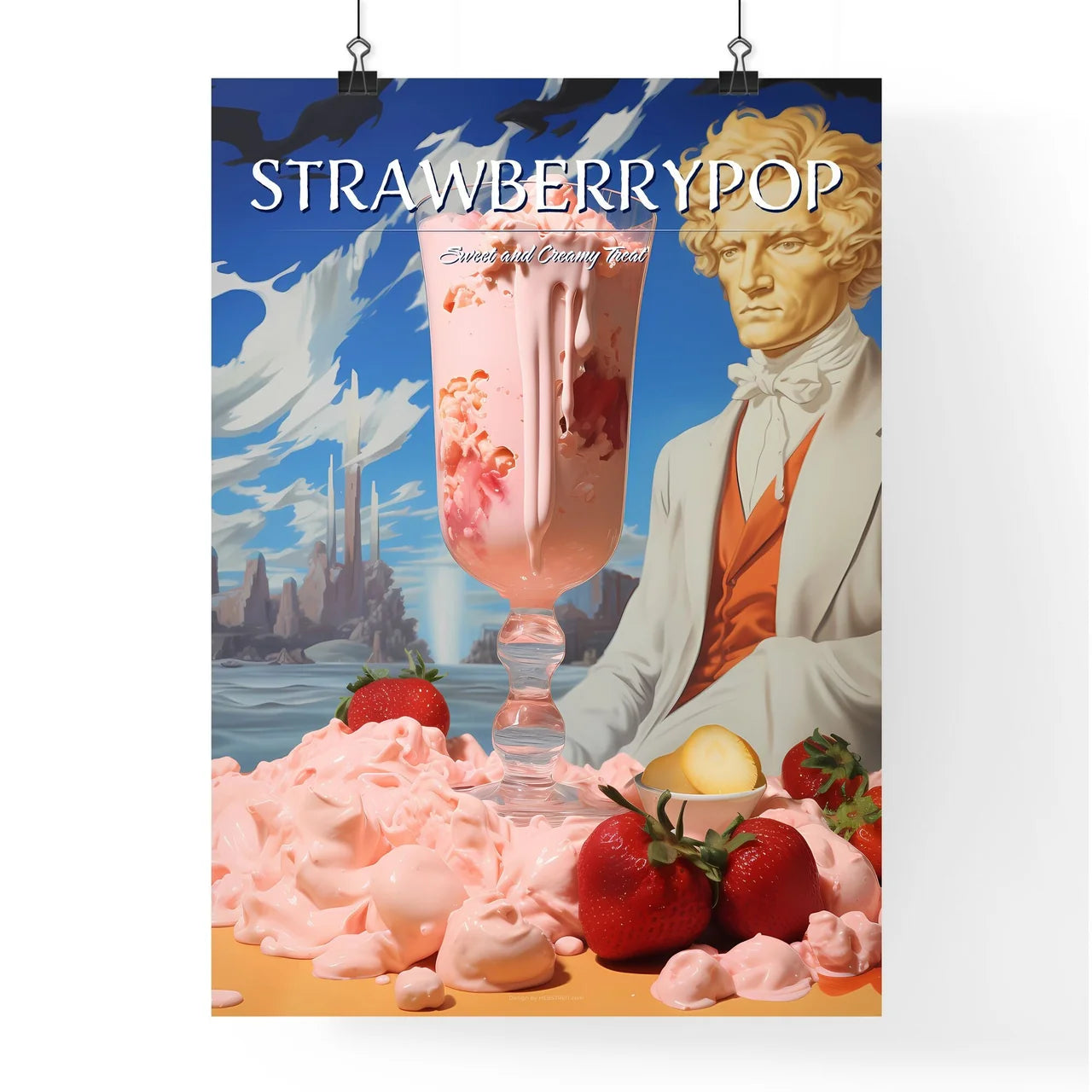 A Poster of strawberry milkshake - A Glass O Poster