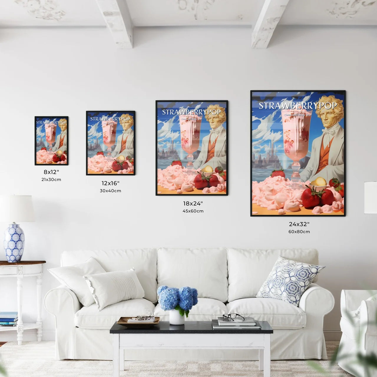 A Poster of strawberry milkshake - A Glass O - Kitchen Hangings
