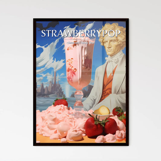 A Poster of strawberry milkshake - A Glass O - Framed Art Print