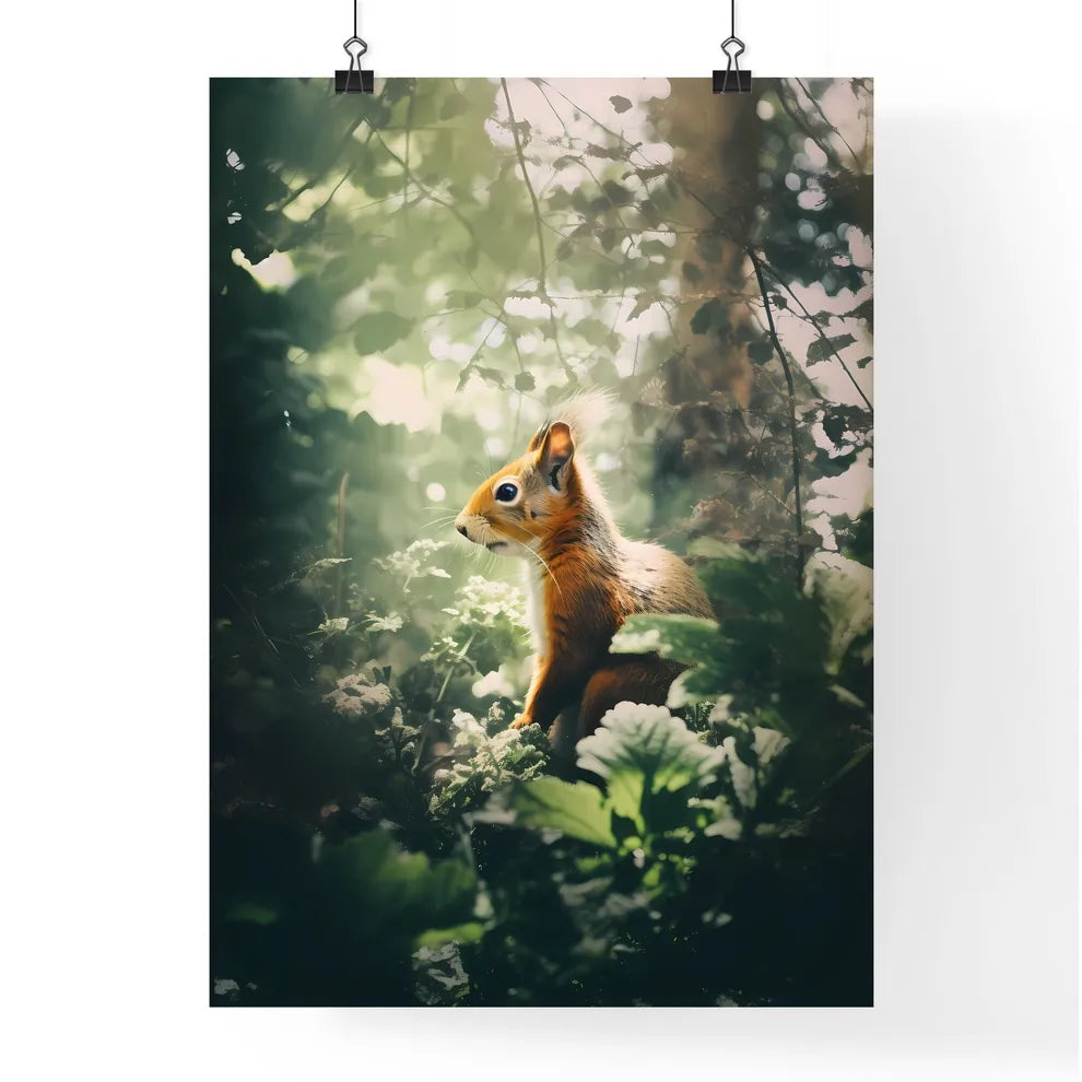 A Poster of a squirrel scampers after nuts  Poster