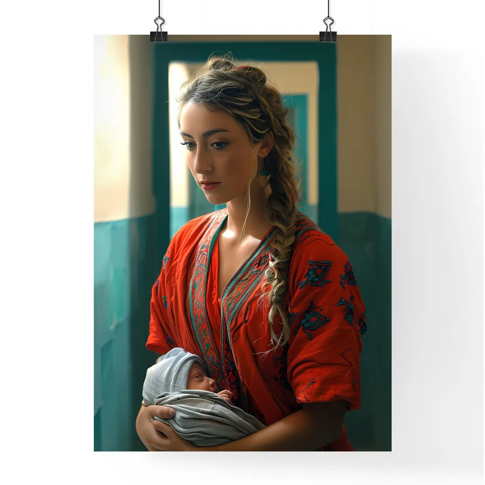 A Poster of woman holding a 1-month-old baby - A Woman Holding A Baby Default Title