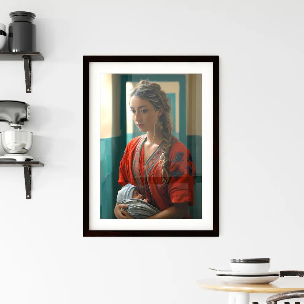 A Poster of woman holding a 1-month-old baby - A Woman Holding A Baby Default Title