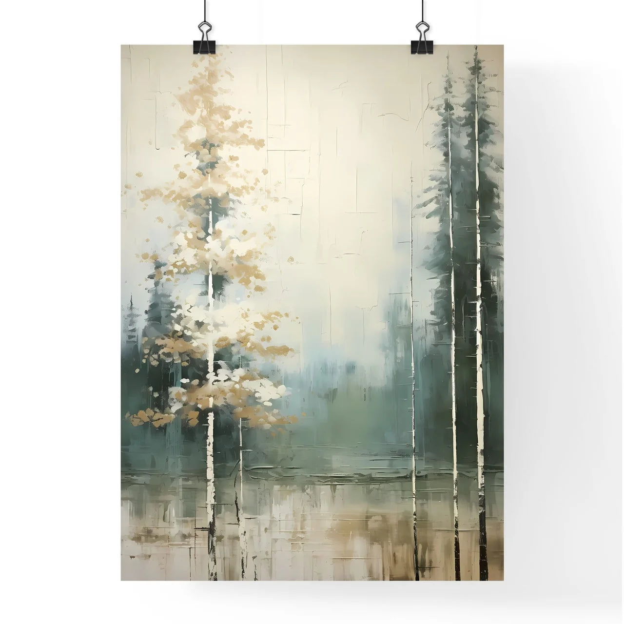 A Poster of painted forest of trees in white Poster