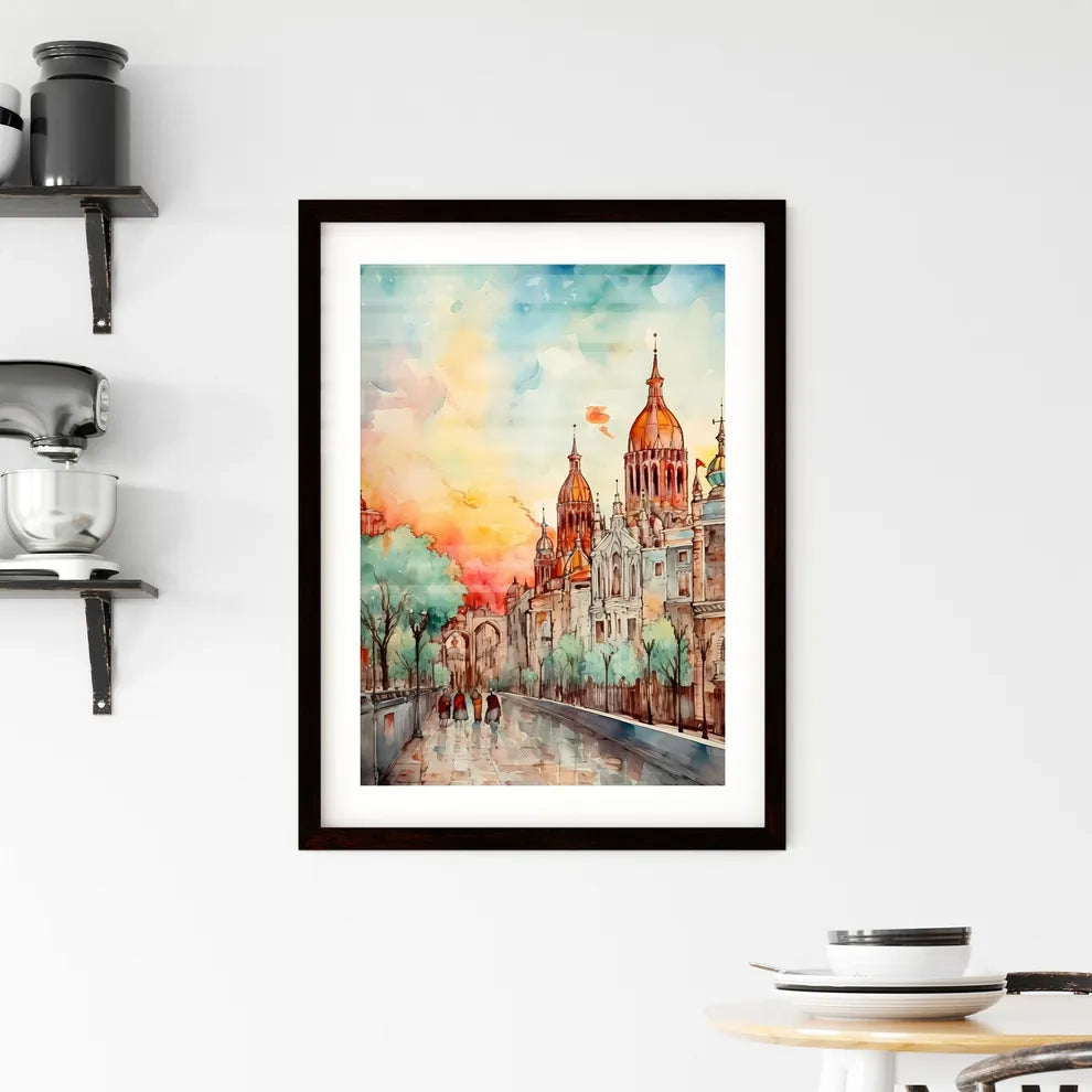 A Poster of cinco de mayo holiday card with copy space - A Watercolor Painting Of A City Custom Print