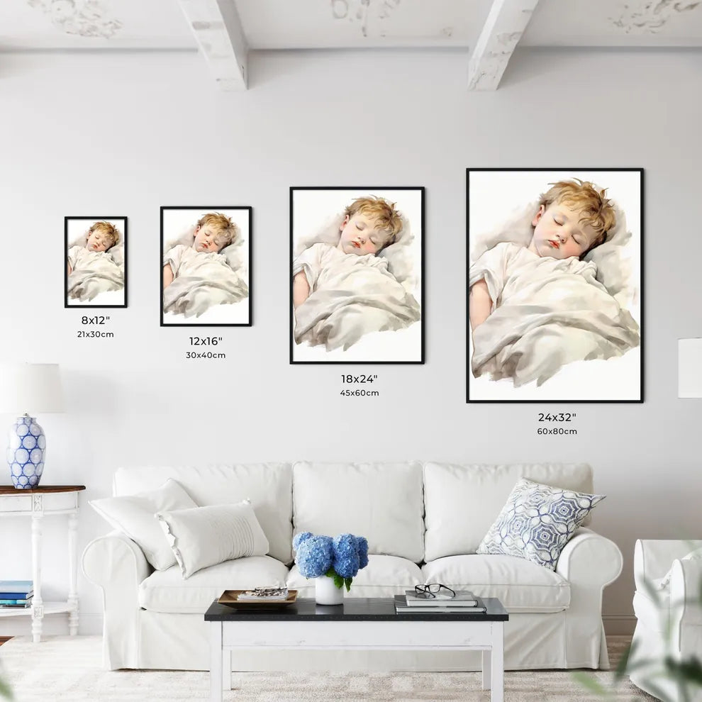 A Poster of baby sleeping in a white blanket - Kitchen Hangings