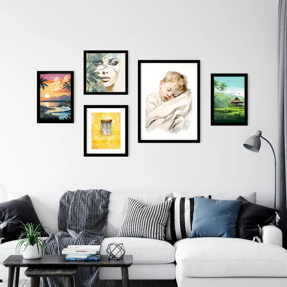 A Poster of baby sleeping in a white blanket Wall Art